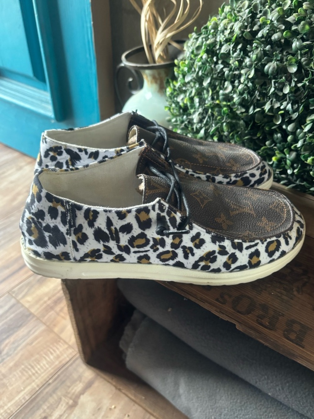 Hey Dude Leopard Print Casual Shoes with Brown Monogram Toe